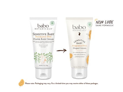 Babo Botanicals Sensitive Baby Fragrance-Free Diaper Cream - 25% Natural Zinc Oxide - Calendula, Shea & Cocoa Butter - EWG Verified - Vegan- from Birth on - 1 or 2 Pack Tube - 6oz Jar