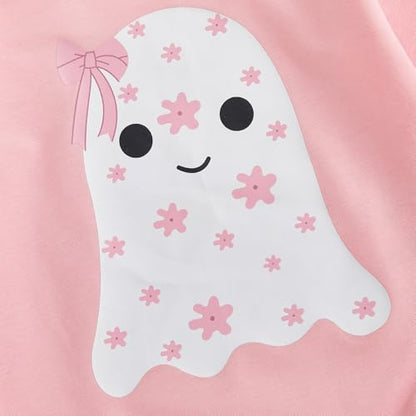 Newborn Boy Girl Halloween Outfit Flower Ghost Print Bodysuit Bow Sweatshirt Romper Halloween Clothes