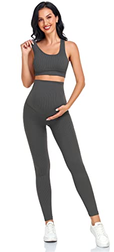 Women's Maternity 2 Piece Outfit Set - Bra & Shorts for Pregnancy - Yoga workout Lounge Wear Sets