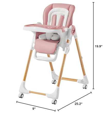 Convertible High Chairs for Babies and Toddlers, Height Adjustable Baby High Chair, High Chair with Removable Tray, Adjustable Backrest and Pedal, Portable Baby Dinning Chair with Lockable Wheels