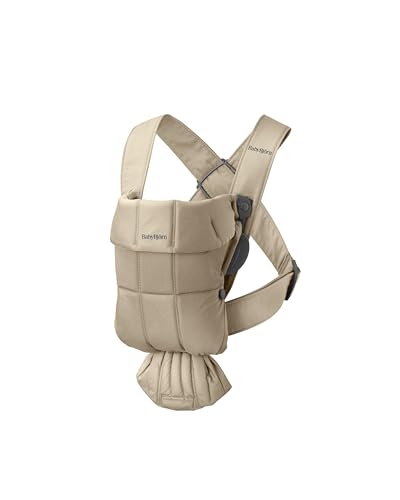 BabyBjörn Baby Carrier Mini, 3D Jersey, Light Beige | Newborn Carrier (7-25 lbs), Ergonomic, Easy-to-Use