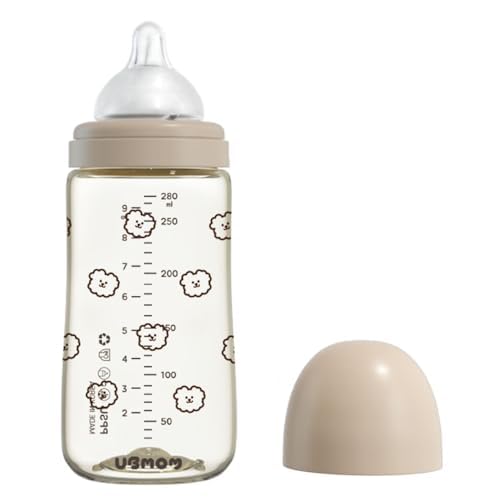 All in One Anti-Colic Baby Bottle, BPA Free, Wide-Neck, Non-Tip, Stable Base, Easy to Clean, Natural Baby Bottle 280ml, 9.47oz, Nipple M Level (3~6M) (White)