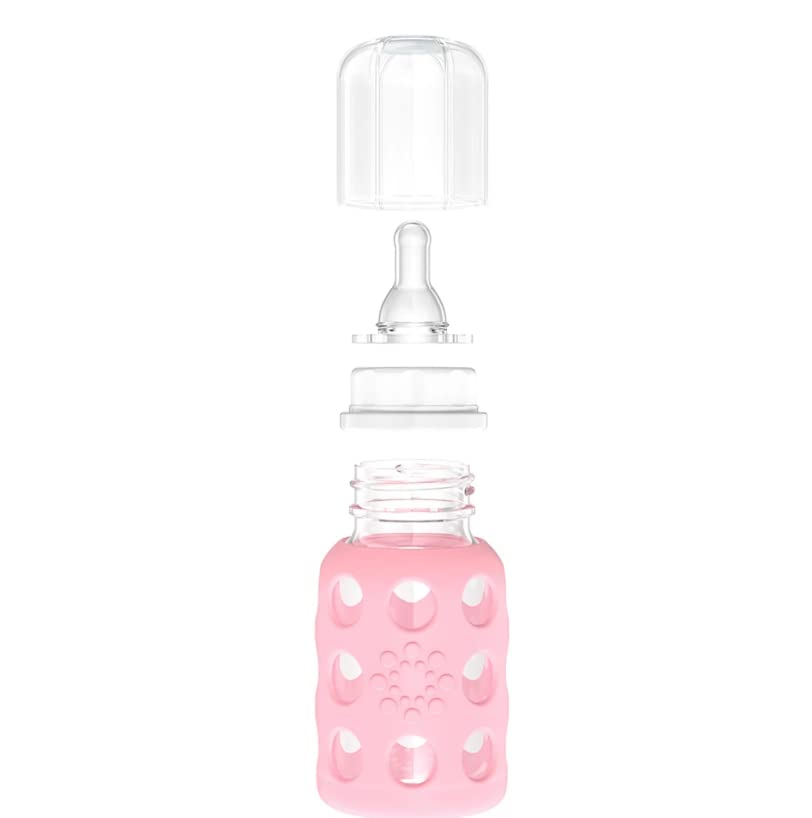 Lifefactory Glass Baby Bottles with Silicone Protection - 3-Pack, 4 oz Bottles, (Pink)