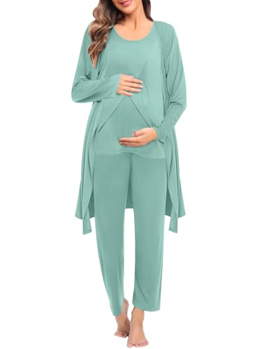 SWOMOG Maternity Nursing Robe Set 3 PCS Postpartum Breastfeeding Pajamas Hospital Pregnancy Pjs Double Layer Lounge Set