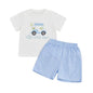 Toddler Baby Boy Summer Outfits Short Sleeve Embroidered T Shirt Tees + Striped/Plaid Shorts Infant Clothes Set