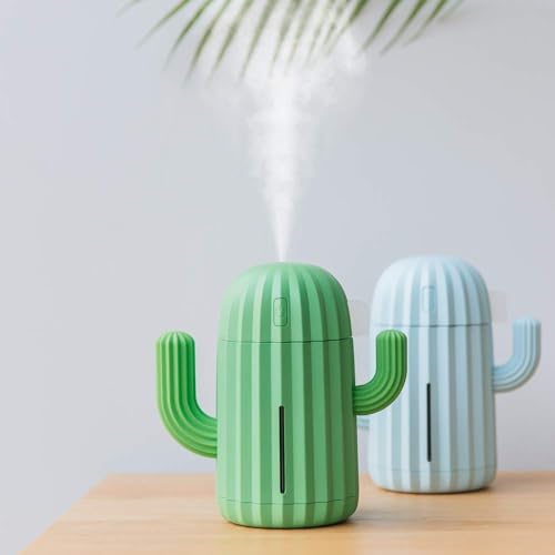 Mini Humidifier Single Room Humidifiers with Night Light Portable Cactus Air humidifier for for Yoga, Office, spa, Bedroom，Baby Room，Silica Gel Diffuser for tap Water only (Blue)