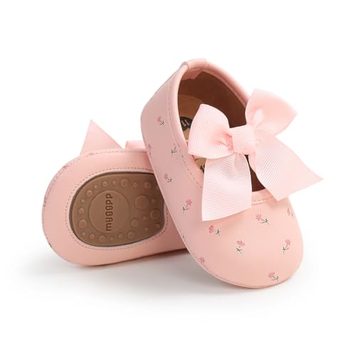 HsdsBebe Infant Baby Girls Mary Jane Flats Bow Non-Slip Soft Sole Princess Toddler First Walkers Sneaker Wedding Dress Shoes