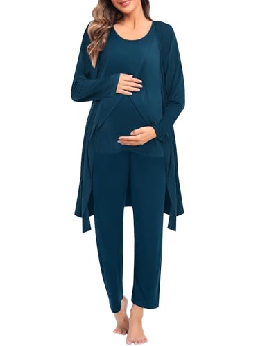 SWOMOG Maternity Nursing Robe Set 3 PCS Postpartum Breastfeeding Pajamas Hospital Pregnancy Pjs Double Layer Lounge Set