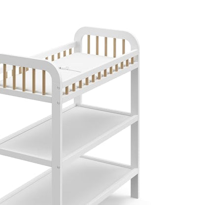 Storkcraft Pasadena Changing Table with Water-Resistant Changing Pad (Driftwood) - GREENGUARD Gold Certified, Includes Bonus Water-Resistant Changing Pad with Safety Strap, 2 Open Shelves