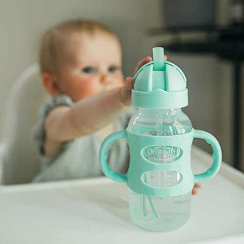 Dr. Brown's Milestones Wide-Neck Sippy Straw Bottle with 100% Silicone Handles and Weighted Straw, 9 oz/270 mL, Gray & Pink, 6m+, 2 Count (Pack of 1)