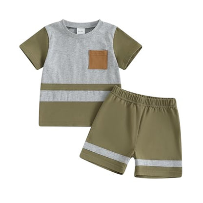 Infant Baby Boy Summer Clothes Outfit Color Block T-shirt Shorts Set Toddler Checkerboard Clothes 6 12 18 24 Months