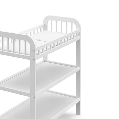Storkcraft Pasadena Changing Table with Water-Resistant Changing Pad (Driftwood) - GREENGUARD Gold Certified, Includes Bonus Water-Resistant Changing Pad with Safety Strap, 2 Open Shelves