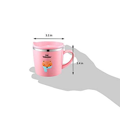 Baby Kids Toddler Sippy Cup Mug for Milk, Coffee, Stainless Steel Trainer Straw Cup with Lid, Fox, 7oz/Pink