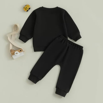 Fernvia Baby Boy Fall Winter Clothes Toddler Kids Solid Outfits Vehicle Long Sleeve Sweatshirt Tops + Joggers Pants Set