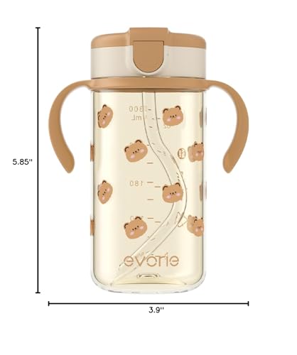 Evorie Tritan Spill Proof Toddler Straw Sippy Cup, 10 oz for Baby and Toddlers 1-3 Years Old, No Spill Straw Water Bottle with Removable Handles, Ideal for School, BPA-Free, Pink Rabbit