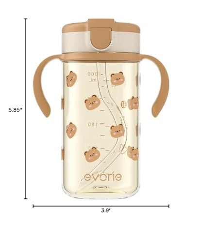 Evorie Tritan Spill Proof Toddler Straw Sippy Cup, 10 oz for Baby and Toddlers 1-3 Years Old, No Spill Straw Water Bottle with Removable Handles, Ideal for School, BPA-Free, Pink Rabbit