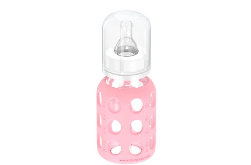 Lifefactory Glass Baby Bottles with Silicone Protection - 3-Pack, 4 oz Bottles, (Pink)