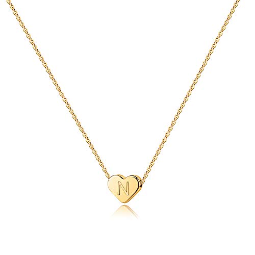 Turandoss Mothers Day Gifts for Mom Wife Women Girls - 14K Gold Plated Heart Pendant Letter Alphabet Necklace Tiny Initial Necklaces Heart Initial Necklace Gifts for Women Teens