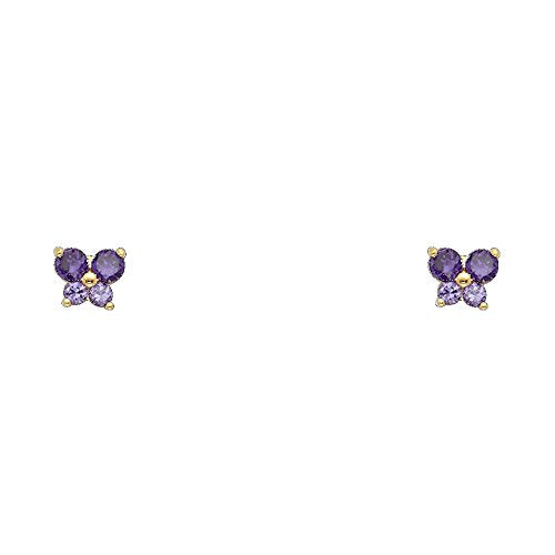 14k REAL Yellow Gold Butterfly Stud Earrings with Screw Back- 12 Different Color Available