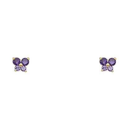 14k REAL Yellow Gold Butterfly Stud Earrings with Screw Back- 12 Different Color Available