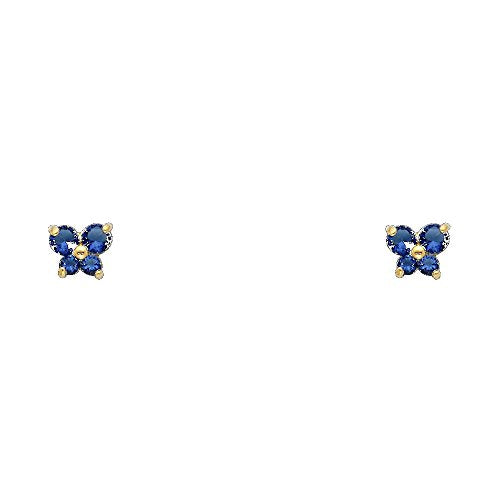 14k REAL Yellow Gold Butterfly Stud Earrings with Screw Back- 12 Different Color Available