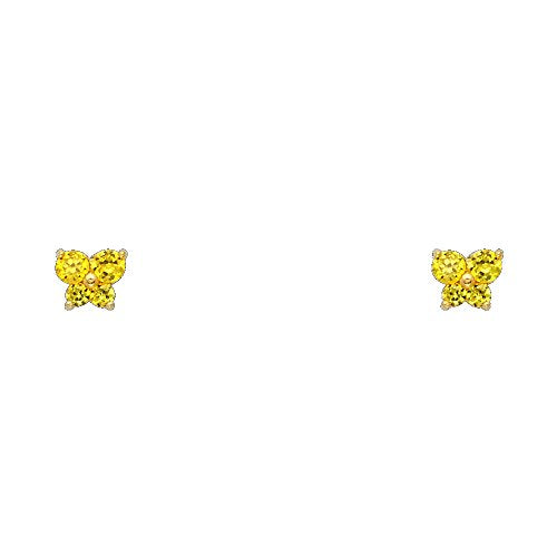 14k REAL Yellow Gold Butterfly Stud Earrings with Screw Back- 12 Different Color Available