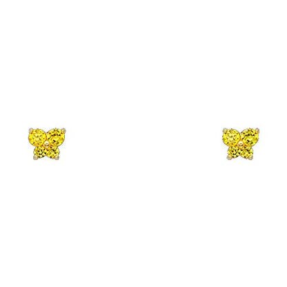 14k REAL Yellow Gold Butterfly Stud Earrings with Screw Back- 12 Different Color Available