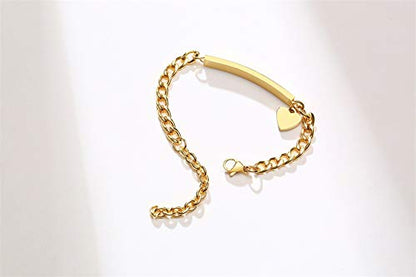 Personalized Baby Bar Bracelet : 18K Gold Plated Custom Name ID Plate Bracelet for Children Toddler from Mom, Engraved Kid Name for Daughter Son, New Born Birthday Gift,Adjustable,Nickel free