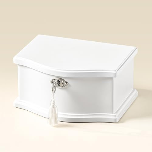 Wooden Musical Jewelry Box for girls with Mirror and Key Lock, Gift for Kids on Birthdays and Holidays (Pink, Small) (Beige, Small)