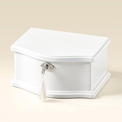 Wooden Musical Jewelry Box for girls with Mirror and Key Lock, Gift for Kids on Birthdays and Holidays (Pink, Small) (Beige, Small)