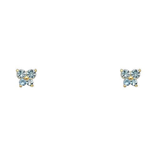 14k REAL Yellow Gold Butterfly Stud Earrings with Screw Back- 12 Different Color Available
