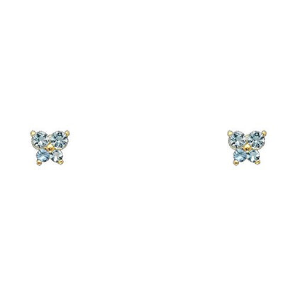 14k REAL Yellow Gold Butterfly Stud Earrings with Screw Back- 12 Different Color Available