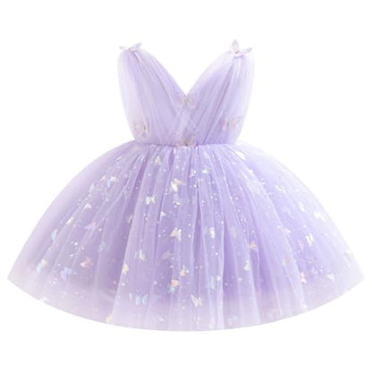 IDOPIP Toddler Baby Girls Shiny Butterfly Tutu Dress Princess Birthday Party Pageant Flower Girl Wedding V-Backless Dresses
