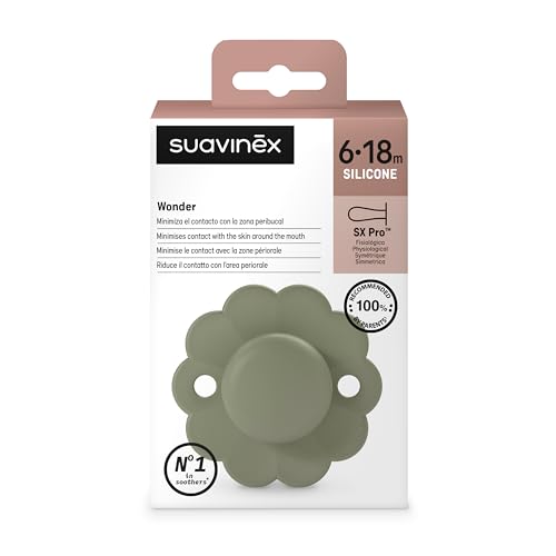 Suavinex Wonder Baby Pacifier, SX Pro Silicone Nipple, Reversible, Non Irritating Shield Design, 2 Pk Pacifiers 0-6 Months, Made in Europe, Mauve/Chalk