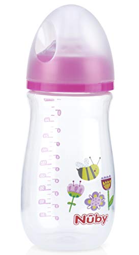 Nuby Tritan Wide Neck Non-Drip Bottles with Anti-Colic Air System: 9oz./ 270 Ml, 3 Pack, 0M+, Purple/Pink/Orange
