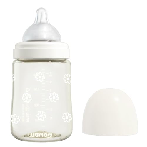 PPSU All in One Baby Bottle, PPSU Baby Bottle for Breastfeeding Babies, Anti-Colic Wide-Neck Non-Tip Stable Base, Easy to Clean Natural Baby Bottle 200ml, 6.76oz, Nipple S Level(0~3M) (Beige)