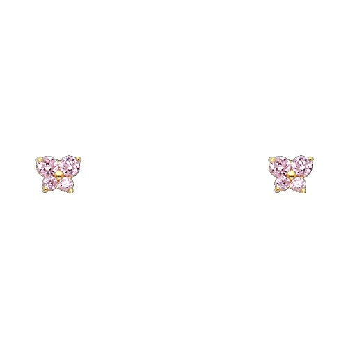 14k REAL Yellow Gold Butterfly Stud Earrings with Screw Back- 12 Different Color Available