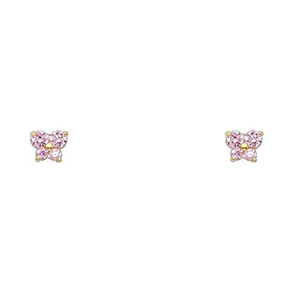 14k REAL Yellow Gold Butterfly Stud Earrings with Screw Back- 12 Different Color Available