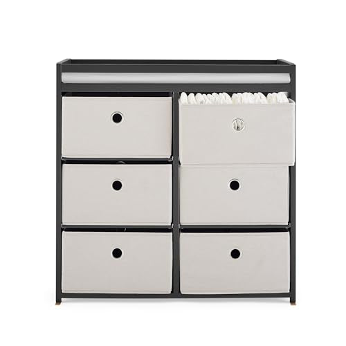 Delta Children Hayes Changing Table and Dresser for Bedroom with 6 Fabric Drawers, Charcoal Grey/Flax