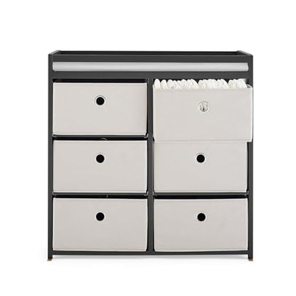 Delta Children Hayes Changing Table and Dresser for Bedroom with 6 Fabric Drawers, Charcoal Grey/Flax