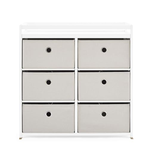 Delta Children Hayes Changing Table and Dresser for Bedroom with 6 Fabric Drawers, Charcoal Grey/Flax