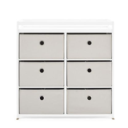 Delta Children Hayes Changing Table and Dresser for Bedroom with 6 Fabric Drawers, Charcoal Grey/Flax