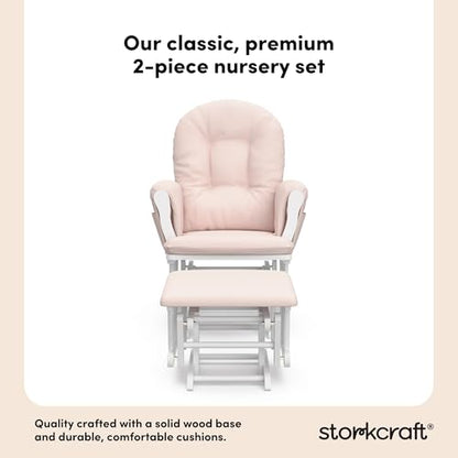 Storkcraft Premium Hoop Glider and Ottoman (Espresso Base, Gray Cushion) – Padded Cushions with Storage Pocket, Smooth Rocking Motion, Easy to Assemble, Solid Hardwood Base