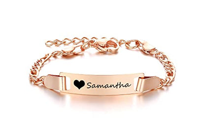 Personalized Baby Bar Bracelet : 18K Gold Plated Custom Name ID Plate Bracelet for Children Toddler from Mom, Engraved Kid Name for Daughter Son, New Born Birthday Gift,Adjustable,Nickel free