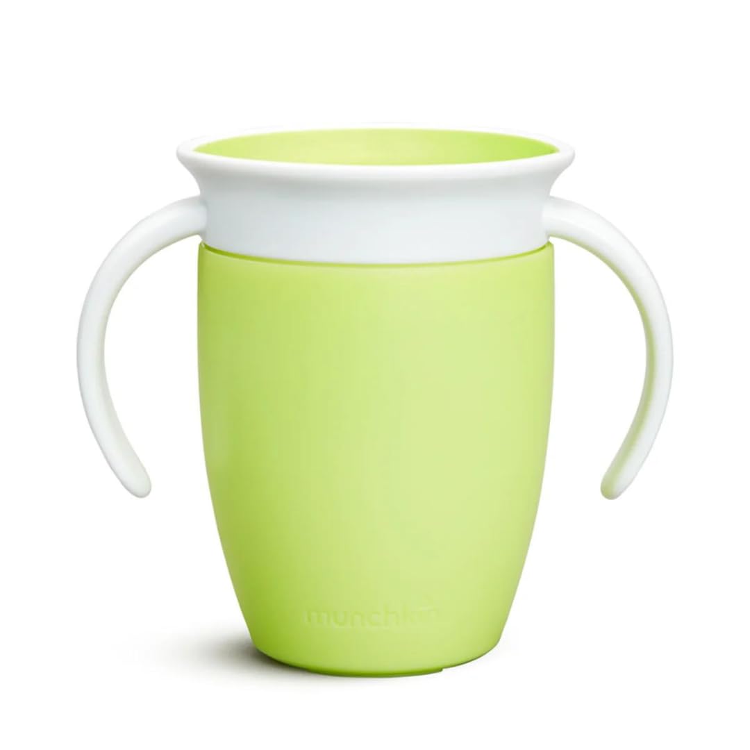 Munchkin Sippy Cup for 6 Month Old and Up, Spill Proof Miracle 360 Toddler Cups with Transition Handles, 7 Ounce, 2 Pack, Blue/Green