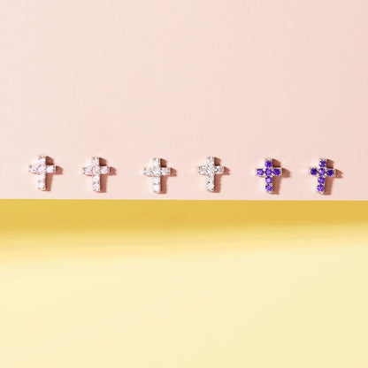 925 Sterling Silver Cubic Zirconia Little Cross Shape Stud Earrings with Safety Screw Back Lock for Toddlers, Little Girls, Pre-Teens & Teens - Christian Jewelry for Sweet & Loving Children