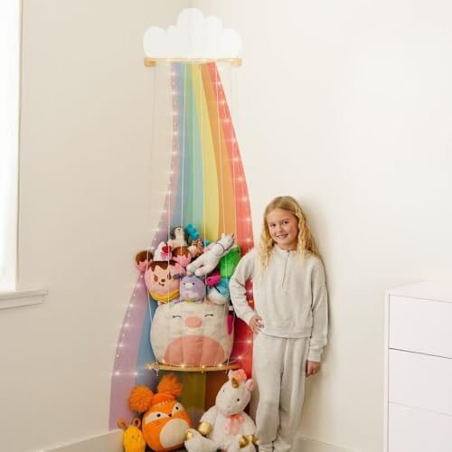 Putska Corner Stuffed Animal Storage Organizer with LED Lights - Stuffed Animal Holder, Stuffy Storage, Space-Saving Plushies and Toy Corner Organizer for Kids Room - Plain