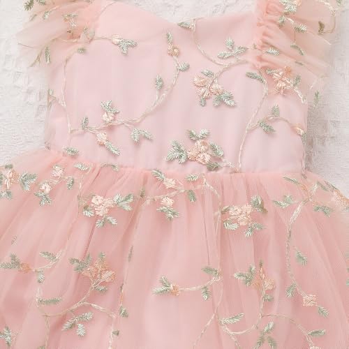 IDOPIP Floral Embroidered Baby Girl Romper Tutu Dress Princess Tulle Jumpsuit Headband Cake Smash 1st Birthday Party Outfit