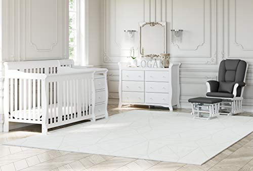 Storkcraft Tuscany Custom Glider and Ottoman with Free Lumbar Pillow (White/Slate Gray Swirl) - Cleanable Upholstered Comfort Rocking Nursery Chair with Ottoman