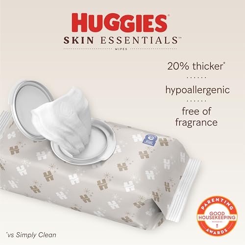 Huggies Skin Essentials Baby Wipes, Hypoallergenic, 99% Water, 2 Flip Top Packs (112 Wipes Total)